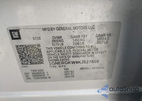 2019 Chevrolet Traverse 1Lt из США, поврежденный, VIN 1GNERGKW4KJ127859